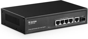 5 Port 2.5 Gigabit Poe Switch With 10G Sfp,5 X 2.5G Ethernet Ports,4 Port Poe Ieee802.3Af/At,65W,Compatible With 10/100/1000Mbps,Unmanaged Fanless Wall Mountable Network Switch